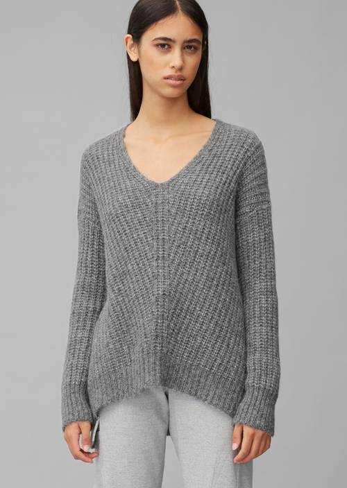 V-Ausschnitt-Pullover mit softer Alpaka-Wolle grau Damen