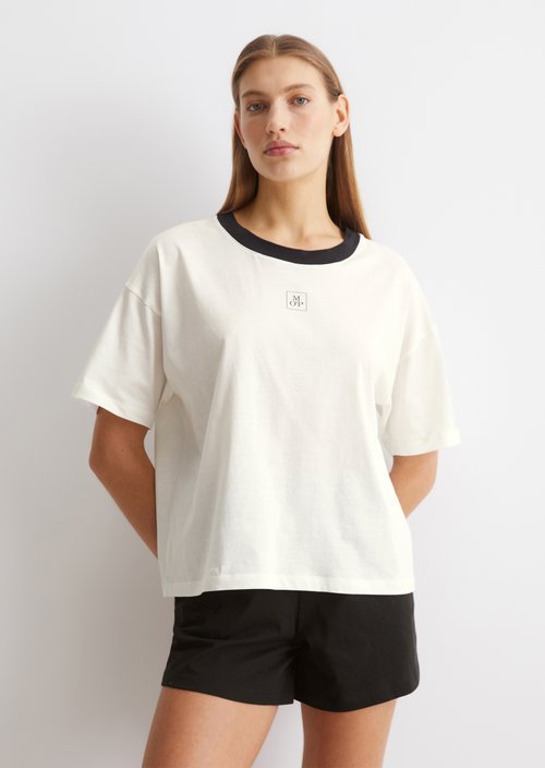 Lounge pyjama set — white cotton/black
