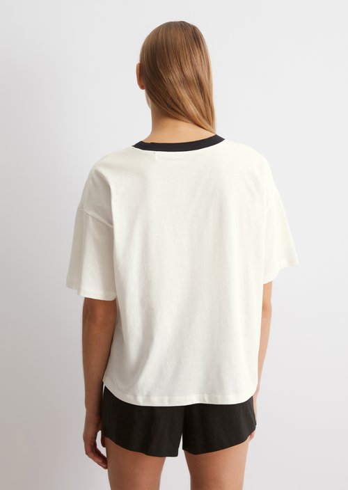 Lounge pyjama set — white cotton/black