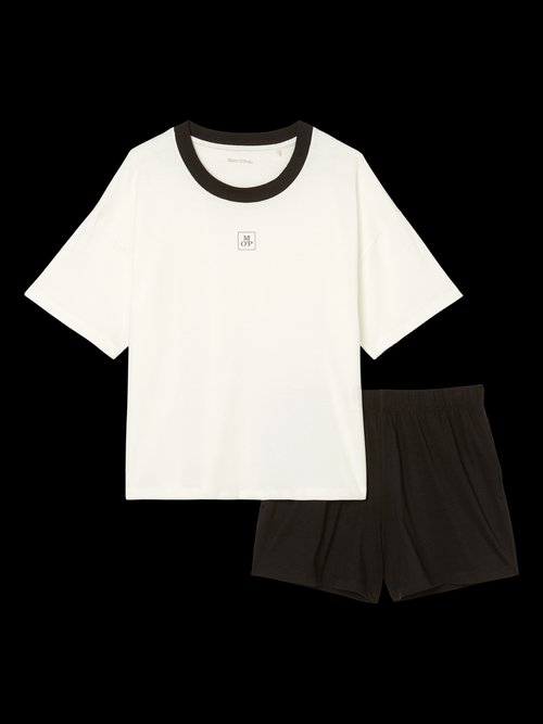 Lounge pyjama set — white cotton/black