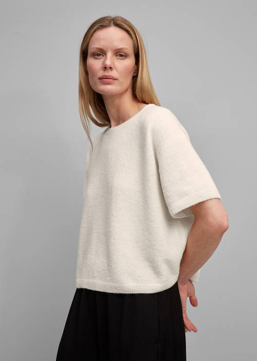 Kurzarm-Pullover aus feinem Alpaka-Schurwolle-Mix weiss Damen