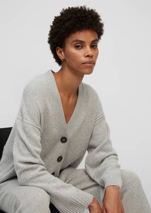 Oversize-Cardigan aus softem Kaschmirwolle-Schurwolle-Mix grau