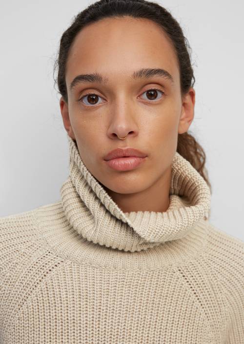 Rollkragenpullover aus Organic Cotton beige Grobstrick