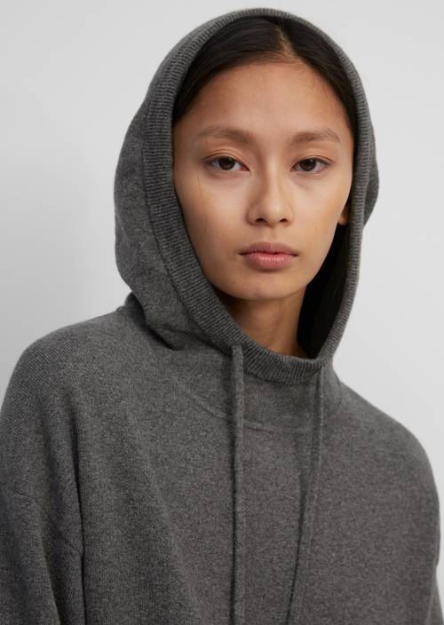 Hoodie-Strickpullover aus Cotton Wool Stretch grau Feinstrick