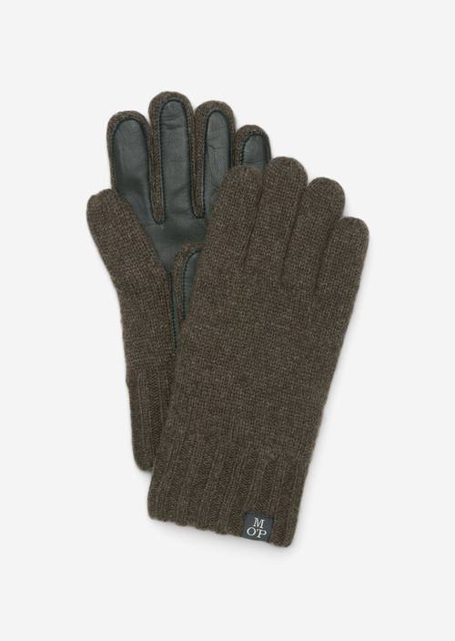 Knitted gloves with leather palms brown Gloves MARC O'POLO