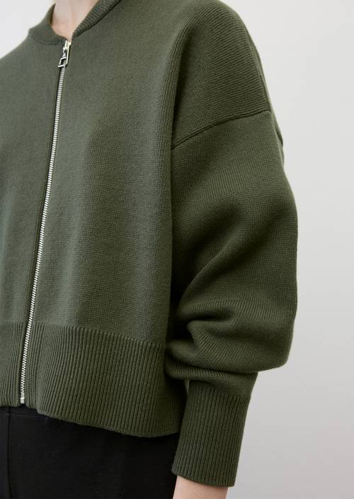 Oversized zip-up cardigan utility green in detail view