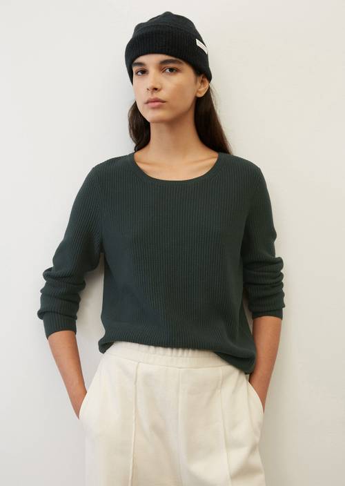 Knitted crewneck jumper, slim fit night forest in front view