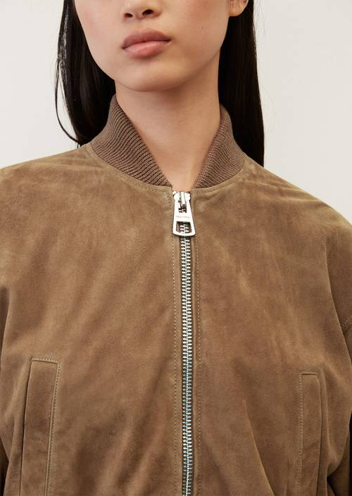 Kort leren bomberjack umbra brown in detailaanzicht