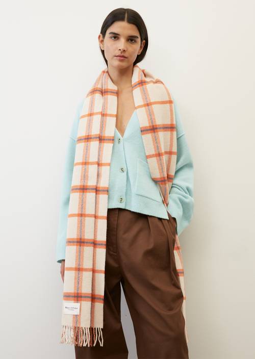 Wool scarf multi/chalky sand worn on model