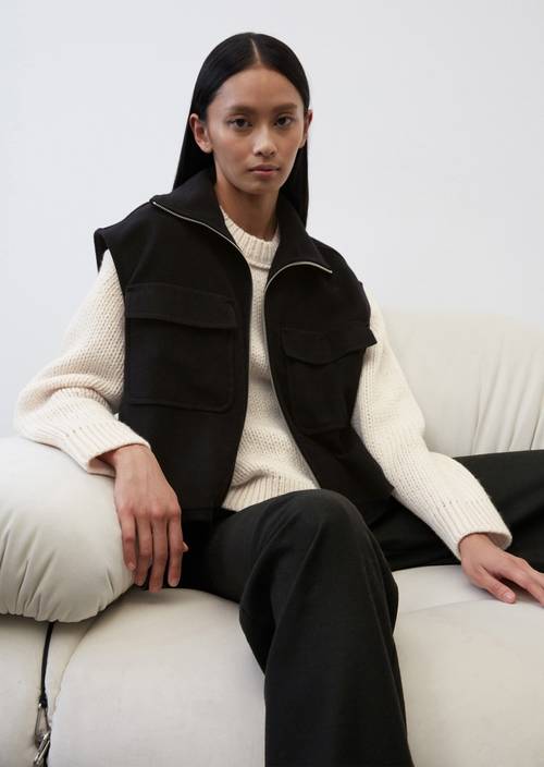 Zip-Weste mit aufgesetzten Taschen aus italienischem Wolle-Mix