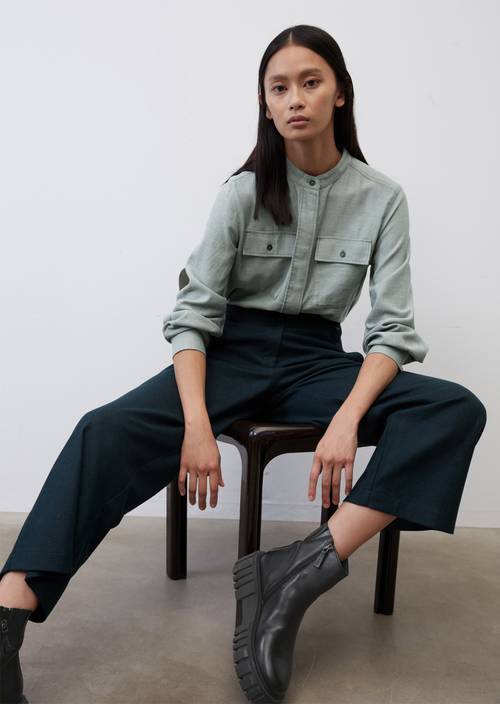 Cool flannel blouse lake green in front view