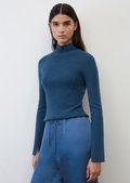 Elegant cropped turtleneck jumper with cashmere wool - blue