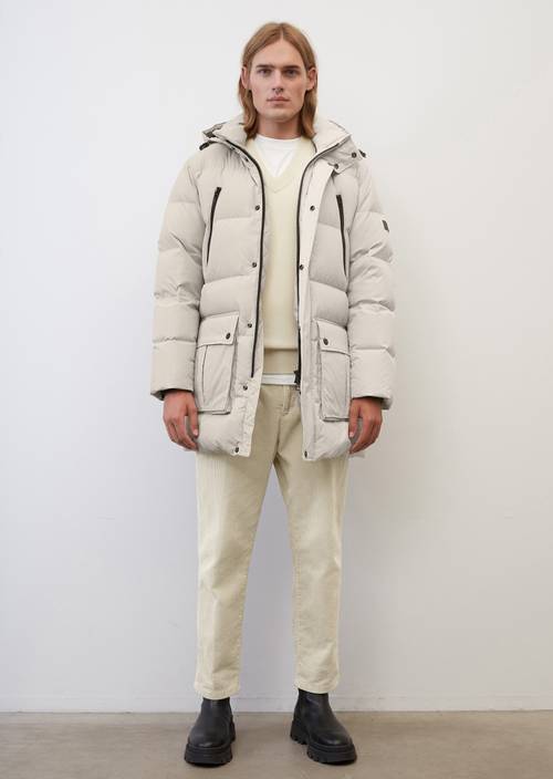 Lange Daunen-Puffer-Jacke mit Kapuze mit wasserabweisender Oberfläche