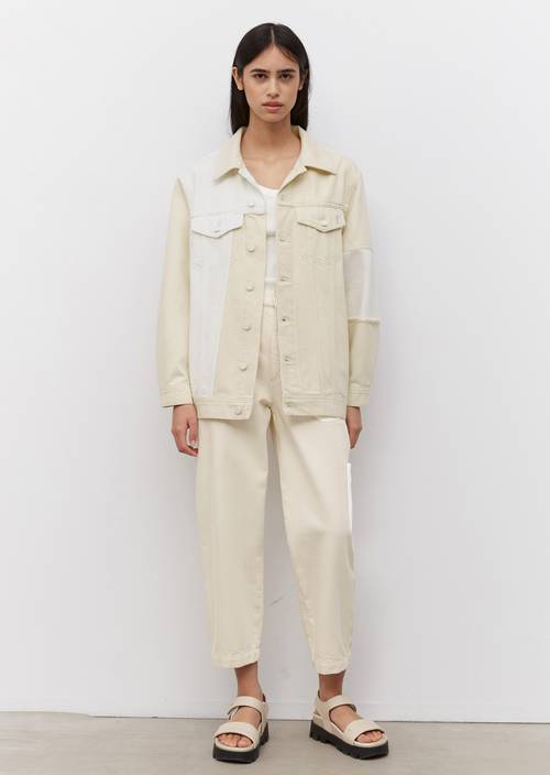 Oversized denim jacket multi/patchwork neutrals in front view