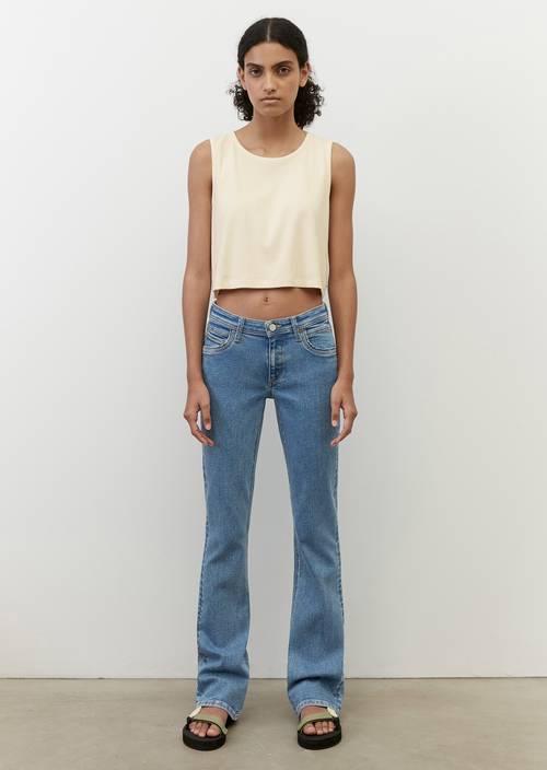 Cropped ribbed jersey T-shirt, straight fit white blush en vista frontal
