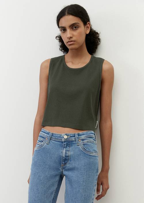 Cropped ribbed jersey T-shirt, straight fit midnight emerald en vista frontal