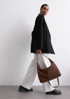 Handbag medium made from soft suede cowhide - brown