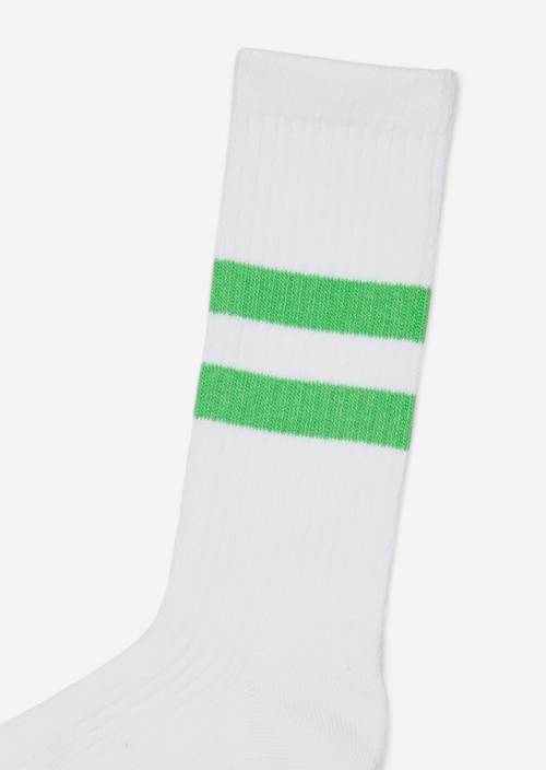 Sportieve geribde sokken white/grass green in detailaanzicht