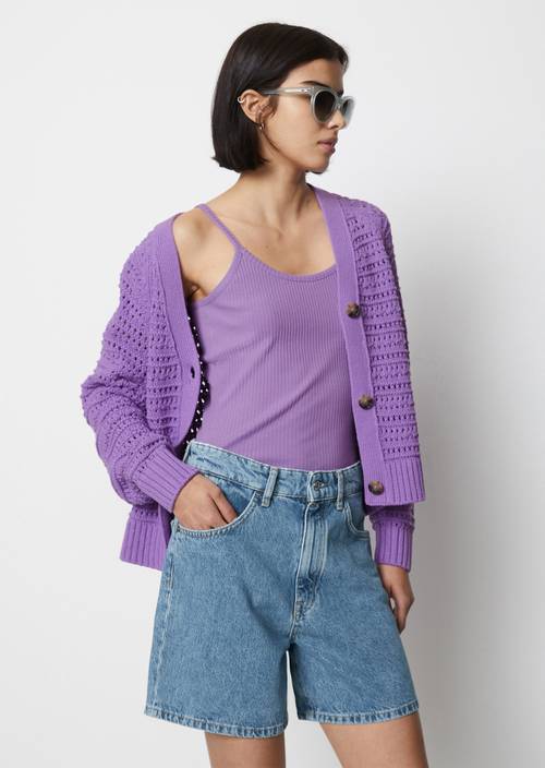 Cardigan regular aus Organic Cotton lila Grobstrick MARC O'POLO