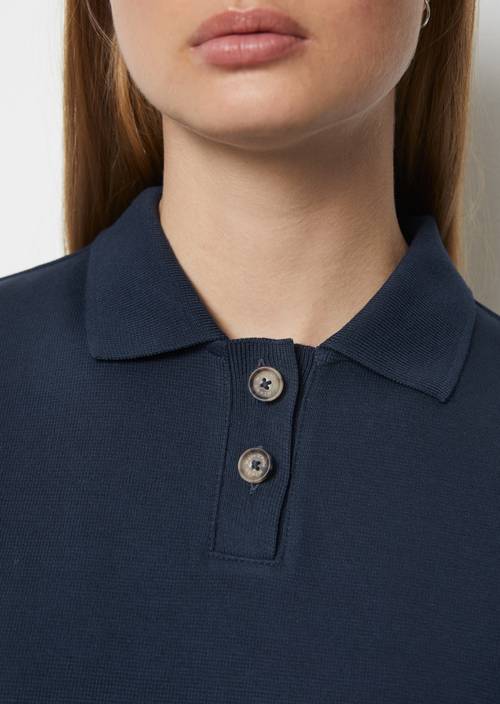 Oversized polo Navy Teal in detailaanzicht