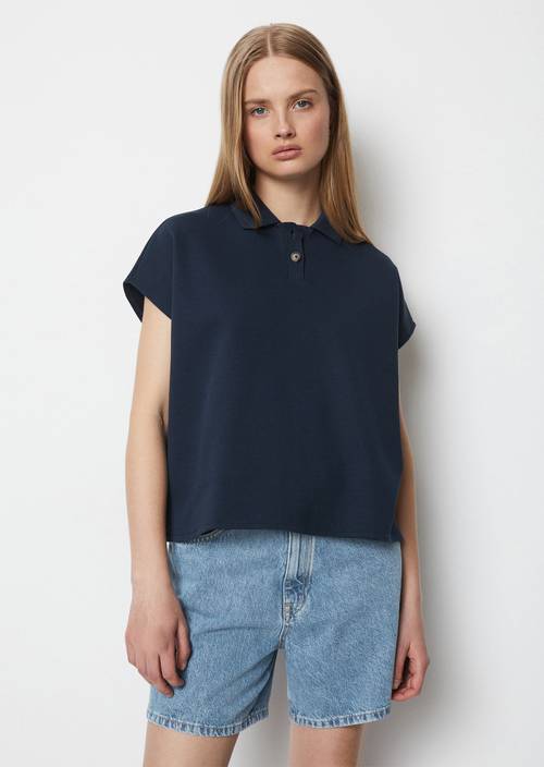 Oversized polo Navy Teal in vooraanzicht