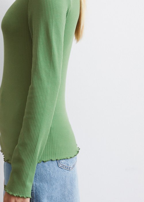 Ribbed longsleeve slim — Artichoke Green