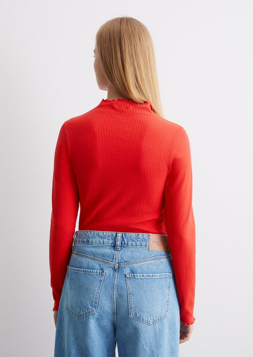 Ribbed longsleeve slim — Vermillion Red