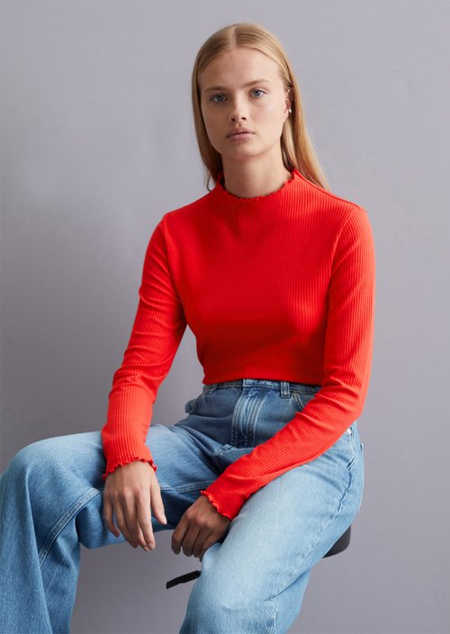 Ribbed longsleeve slim — Vermillion Red