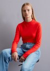 Marc O'Polo Geribde longsleeve slim, Dames, rood, Xxl, 96% Katoen, 4% Elasthaan