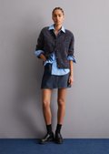 Bouclé cardigan relaxed made from a virgin wool mix - blue