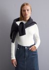 Marc O'Polo Longsleeve met opstaande kraag slim, Dames, wit, Xxs, 95% Katoen, 5% Elasthaan