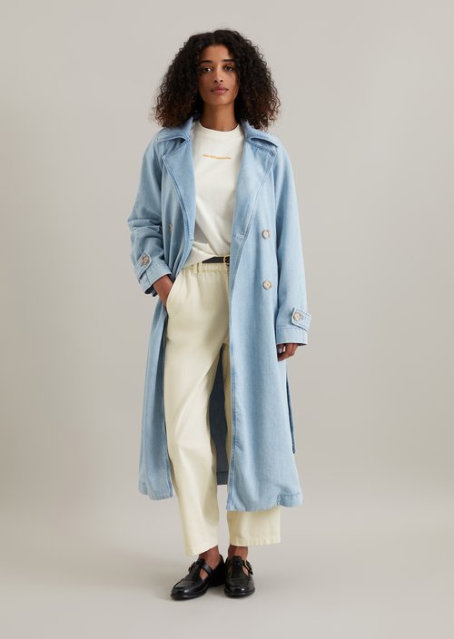 Relaxed denim trench coat — Light Blue