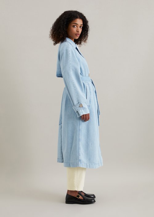 Relaxed denim trench coat — Light Blue