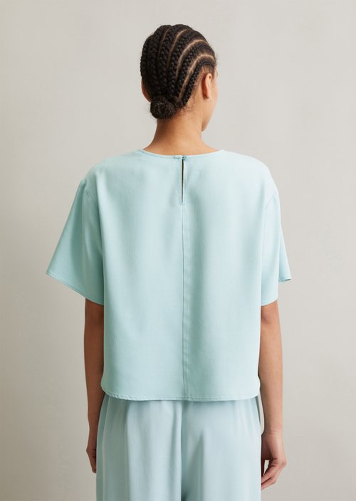 Crop blouse shirt relaxed — Blue Fog