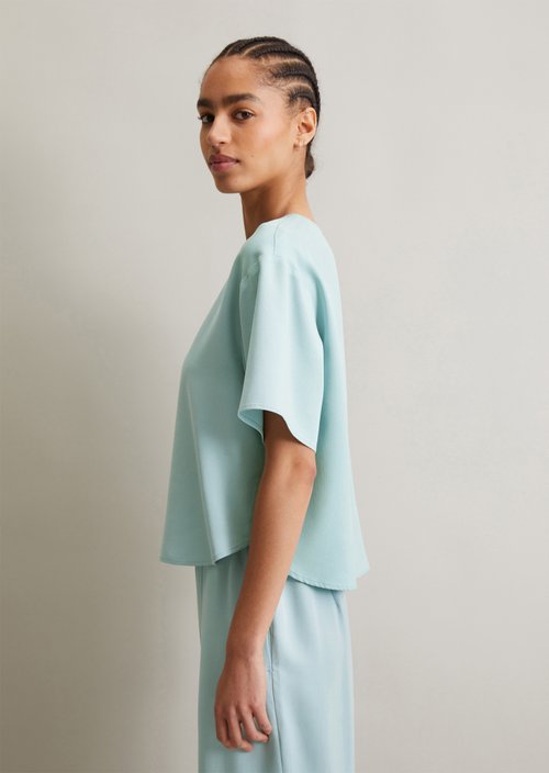 Crop blouse shirt relaxed — Blue Fog