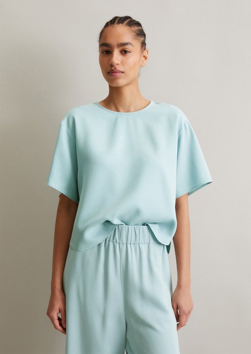 Crop blouse shirt relaxed — Blue Fog