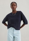 Marc O'Polo DfC Kurzarm-Strickpullover loose, Damen, blau, Gr. s, 100% Baumwolle