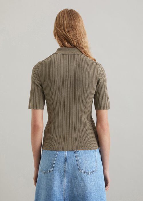 Ribbed polo shirt slim — Dark Wood