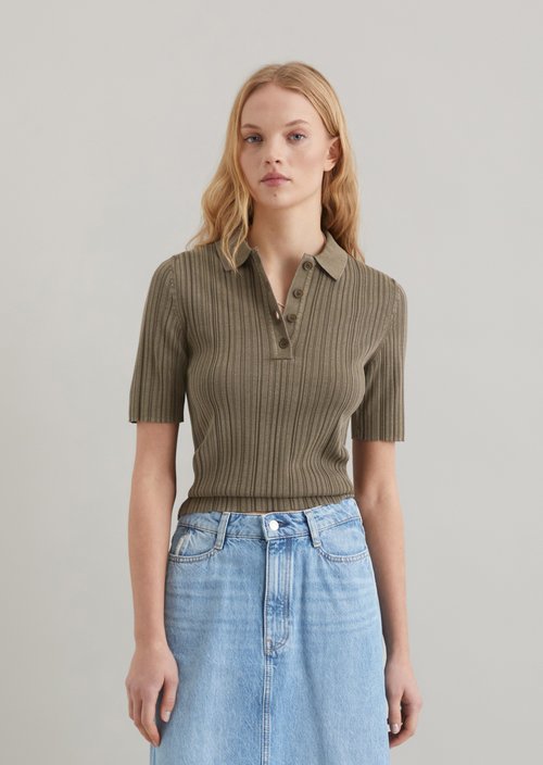 Ribbed polo shirt slim — Dark Wood