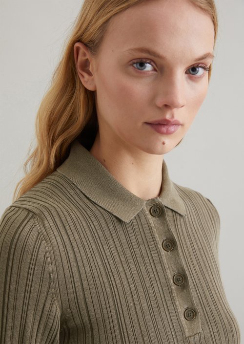 Ribbed polo shirt slim — Dark Wood