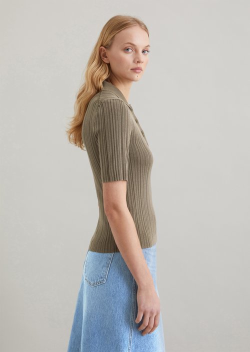 Ribbed polo shirt slim — Dark Wood