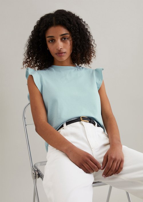 Regular flounce T-shirt — Blue Fog