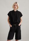Marc O'Polo Ärmelloses Poloshirt wide, Damen, schwarz, Gr. xl, 100% Baumwolle