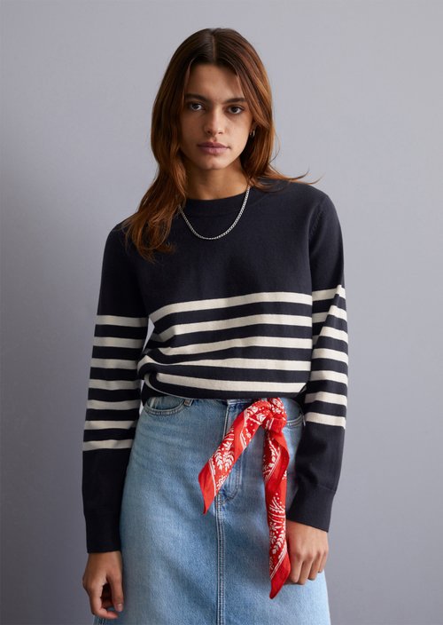 Striped knitted sweater regular — Dark Blue
