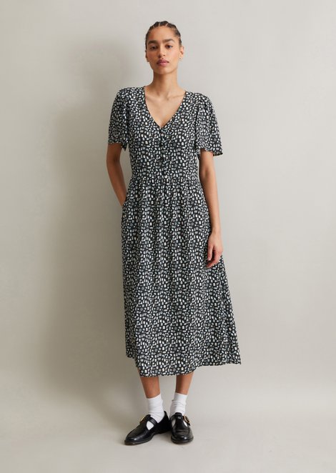 Marc O'Polo Jurk met elastiek in uitlopende taille, Dames, grijs, Xl, 100% Viscose