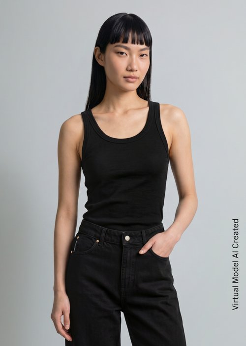 Ribbed tank top slim — Black