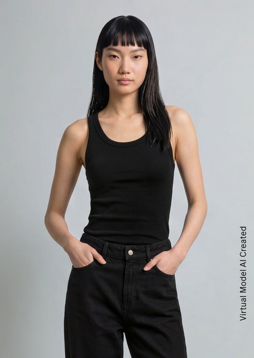 Ribbed tank top slim — Black