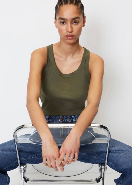 Geribbelde tanktop slim Dark Olive in vooraanzicht