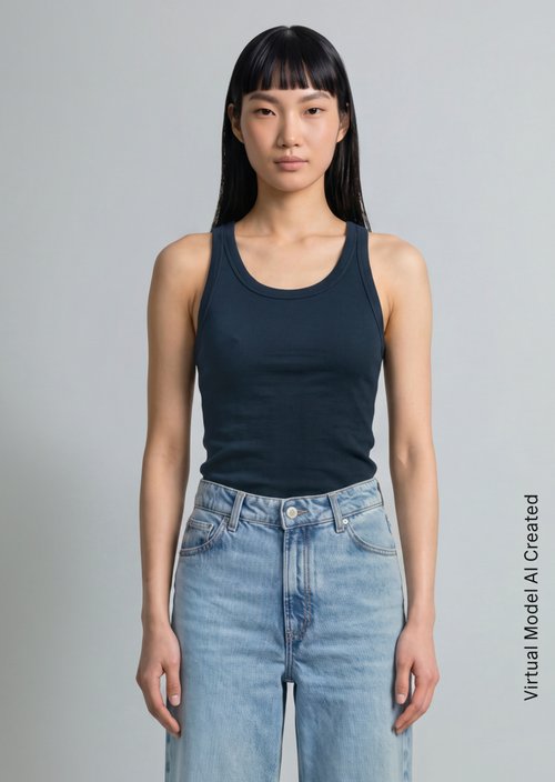 Ribbed tank top slim — Navy Teal