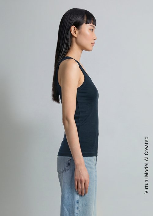 Ribbed tank top slim — Navy Teal